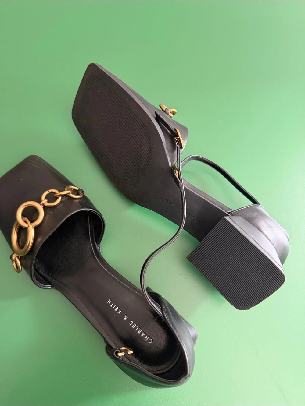Charles & Keith Black Slingback Heels with Gold Ring Hardware - Picture 2 of 3